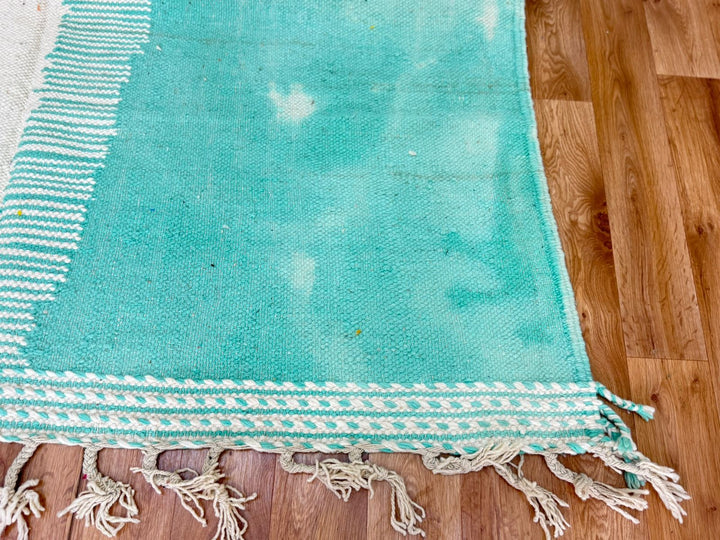 Flatweave Moroccan Rug – Abstract Turquoise &amp; Pink Wool Carpet