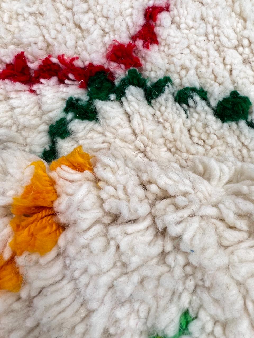 Handwoven abstract Moroccan wool runner rug with multicolor Berber lines on ivory background
