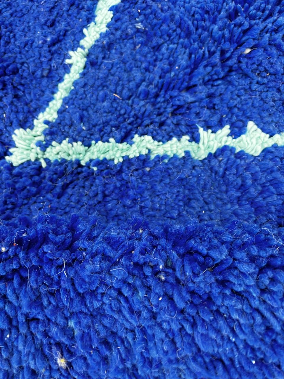 Round Blue Moroccan Wool Rug – Geometric Berber Area Carpet