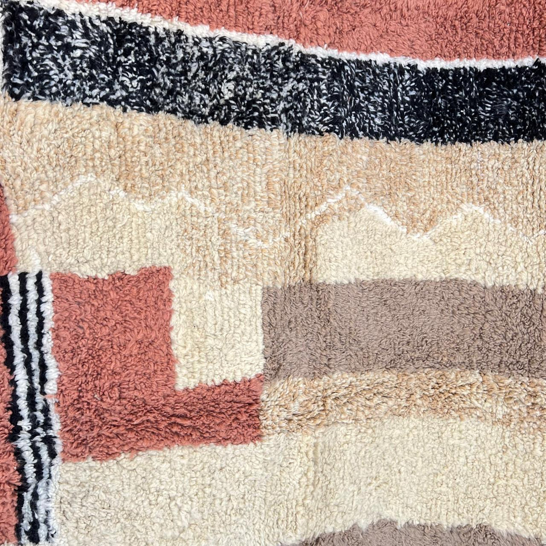 Earth tone Moroccan Berber runner rug with abstract wool pattern, handmade hallway runner