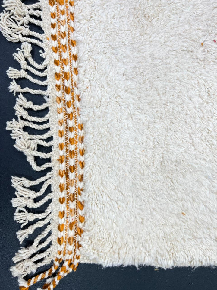 Handmade brown and white Moroccan shag runner rug with modern color-block design, thick wool pile, soft texture, and Berber-style craftsmanship for hallway or narrow spaces