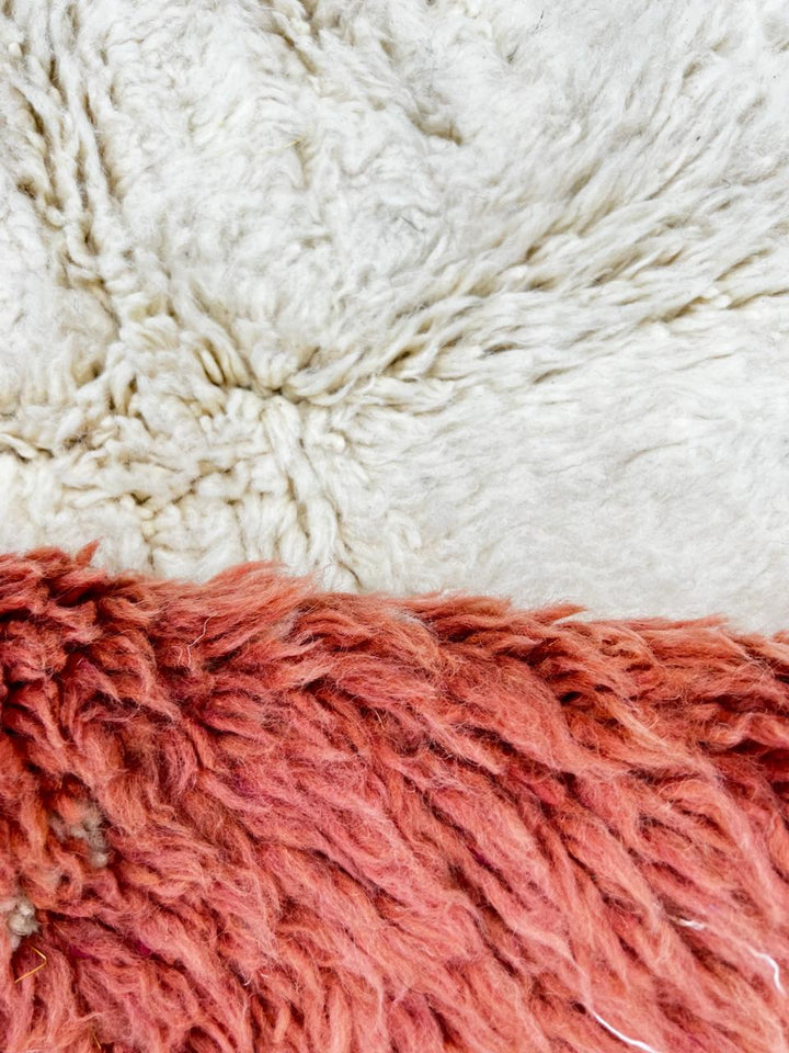 Colorful Moroccan runner rug with abstract geometric design in terracotta, teal, black, grey and white, handmade wool Berber style runner for modern hallway decor.