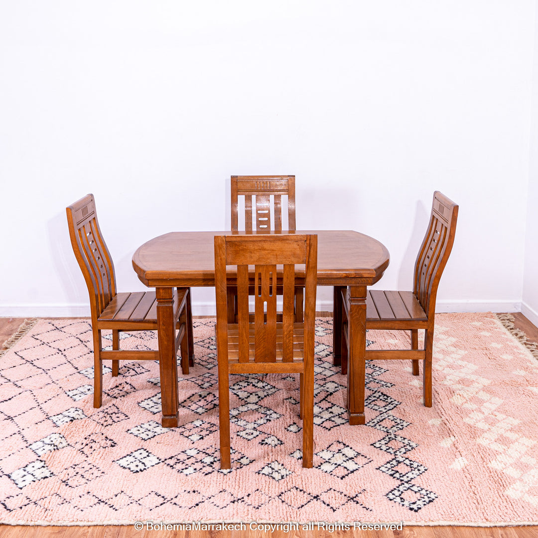 Pink Boujaad Moroccan rug with handwoven diamond tribal motifs in natural wool