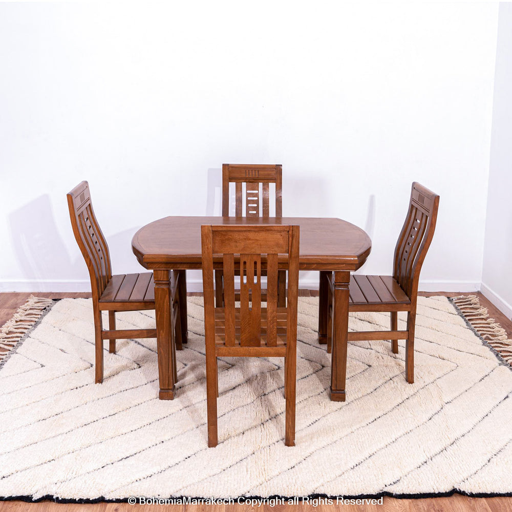 Black and White Moroccan Rug with Chevron Design – Handmade Wool Beni Ourain Rug