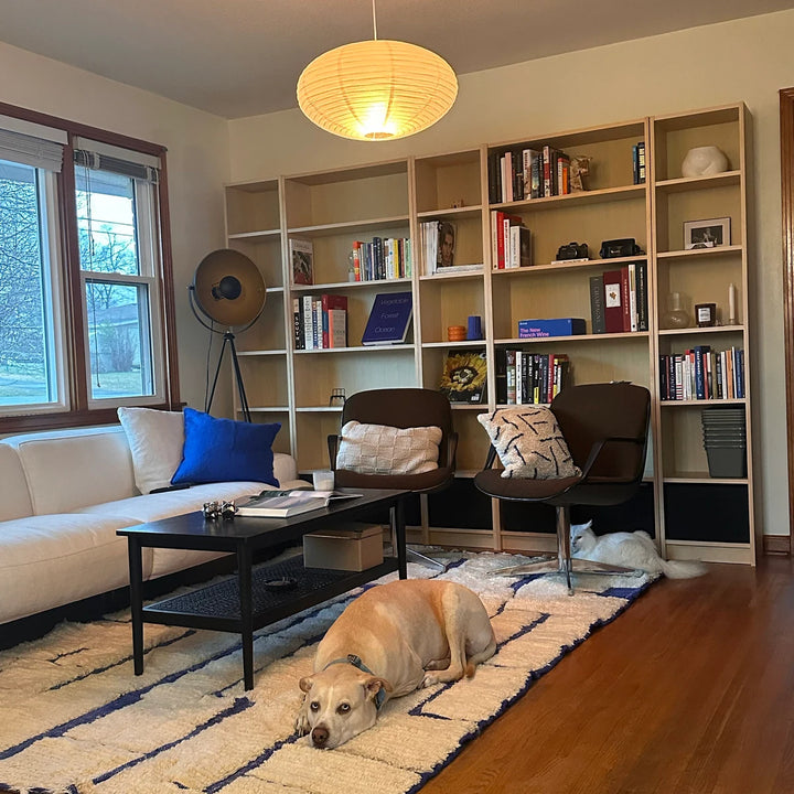 Custom White &amp; Blue Moroccan Wool Rug – Handmade
