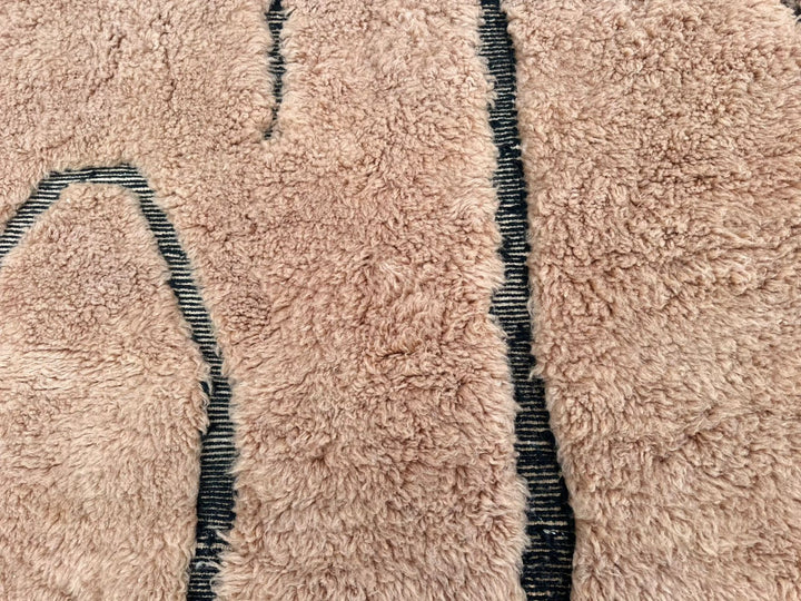 Earth tone Moroccan wool runner rug with carved Berber symbols and black lines