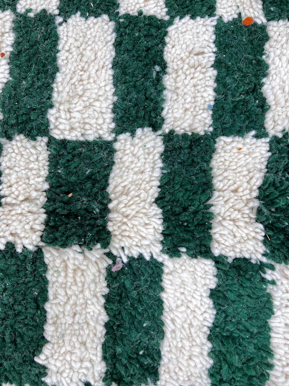Green And White Checkerboard Moroccan Runner Rug