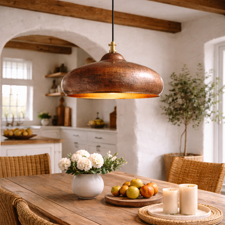 Rustic Hammered Copper Dome Pendant Light – Handmade Moroccan Ceiling Lamp