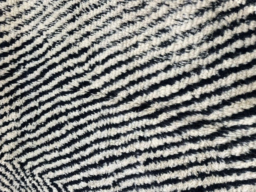 Handmade Moroccan runner rug black and white geometric chevron wool design