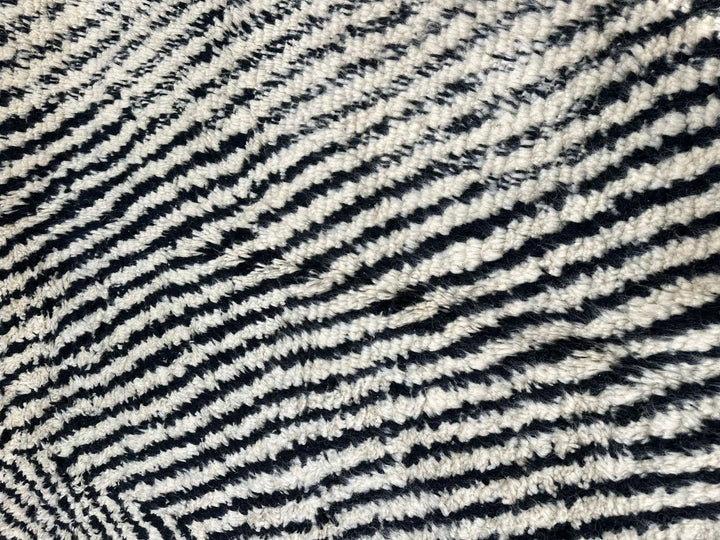 Handmade Moroccan runner rug black and white geometric chevron wool design