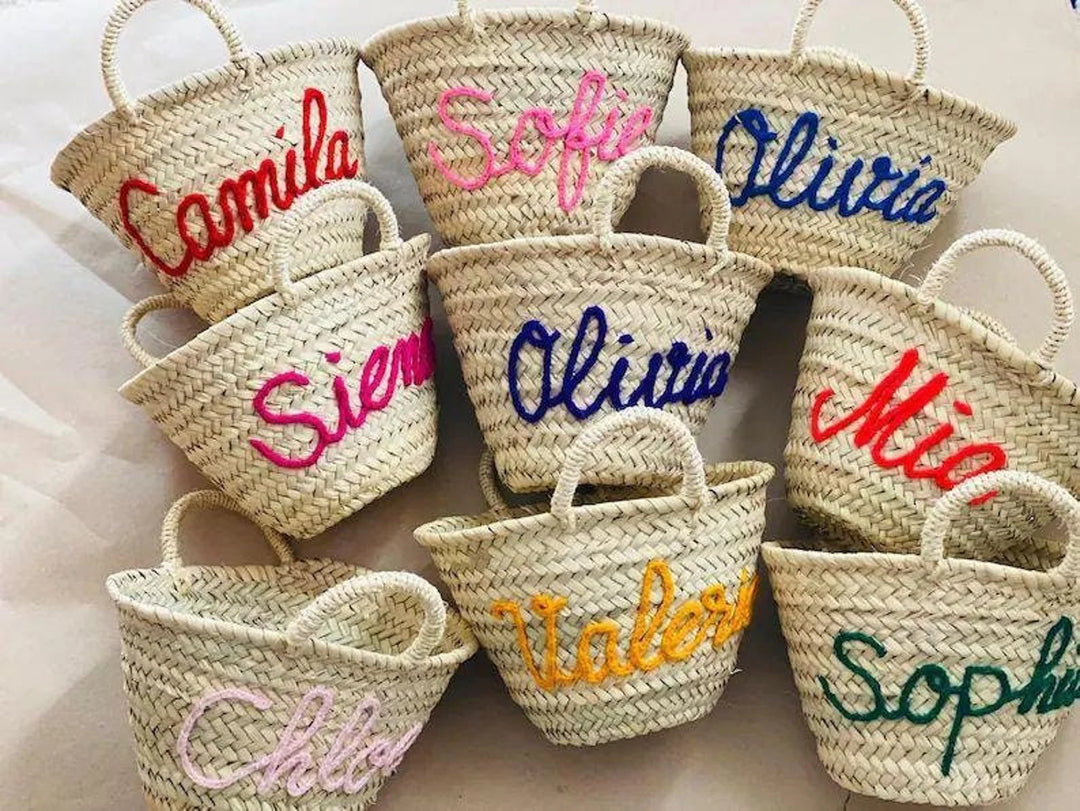 Personalized Moroccan Straw Basket: Embroidered Beach Tote, Bridal Shower Bag