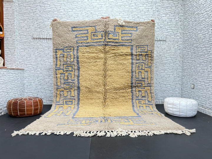 Beige &amp; Blue Moroccan Rug – Handmade Wool Carpet