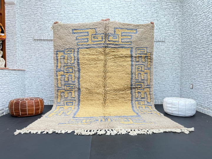 Beige &amp; Blue Moroccan Rug – Handmade Wool Carpet
