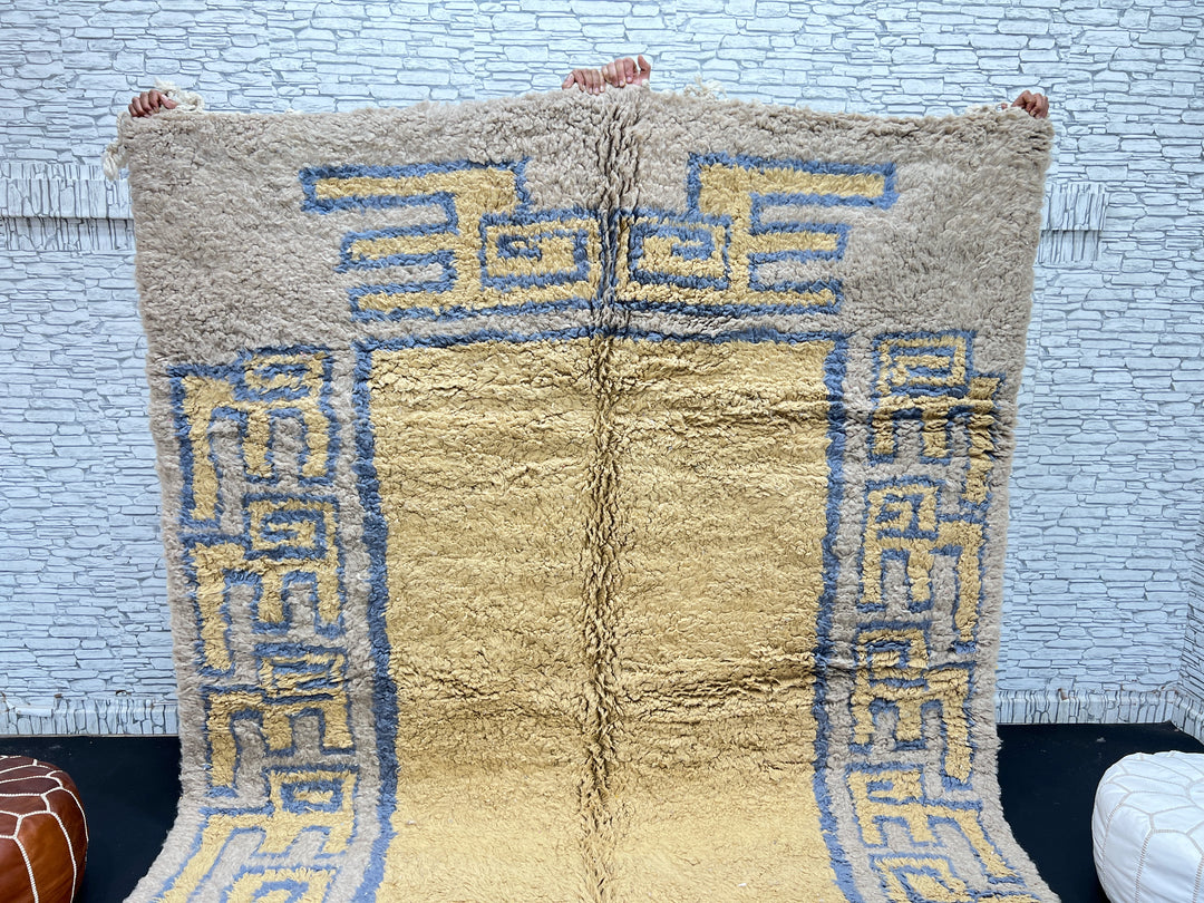 Beige &amp; Blue Moroccan Rug – Handmade Wool Carpet