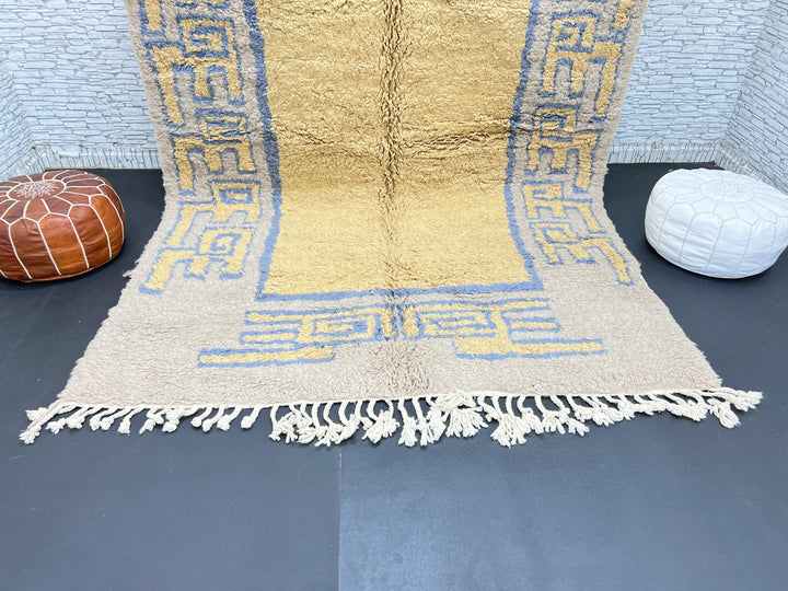 Beige &amp; Blue Moroccan Rug – Handmade Wool Carpet