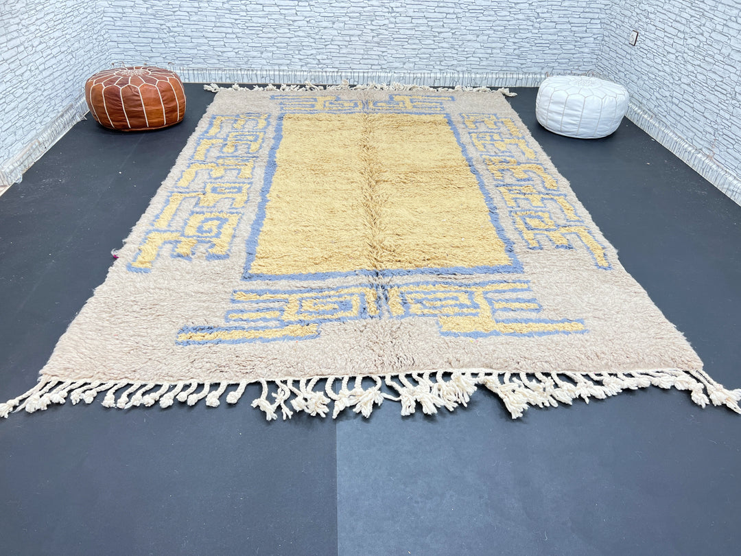 Beige &amp; Blue Moroccan Rug – Handmade Wool Carpet