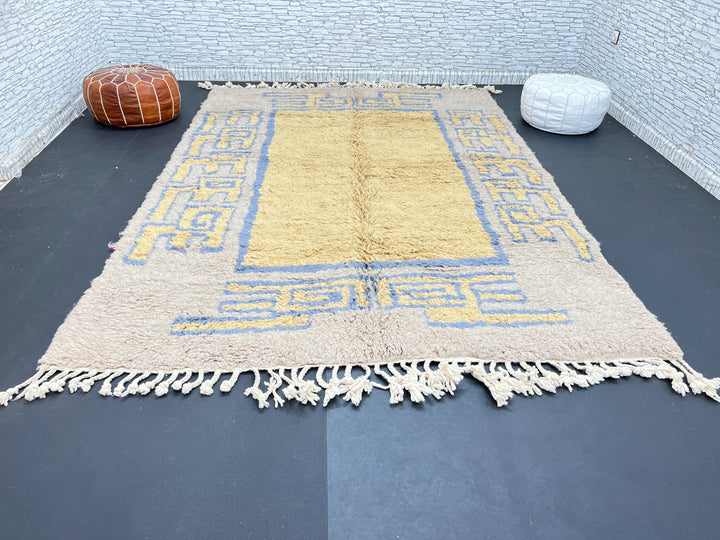 Beige &amp; Blue Moroccan Rug – Handmade Wool Carpet