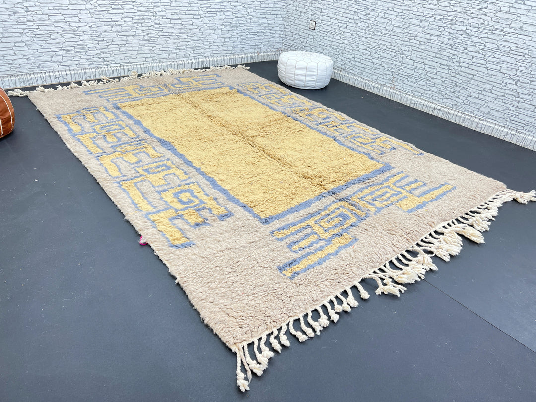 Beige &amp; Blue Moroccan Rug – Handmade Wool Carpet