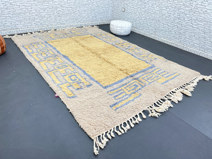 Beige &amp; Blue Moroccan Rug – Handmade Wool Carpet