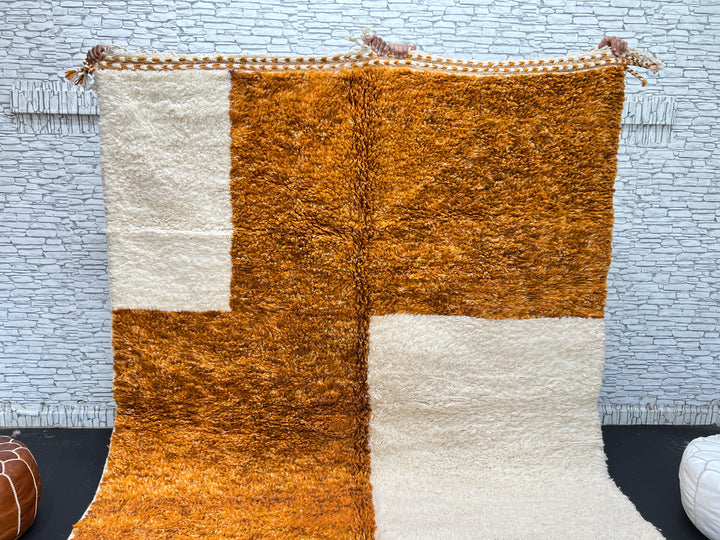 Orange &amp; White Moroccan Rug – Handmade Wool Carpet