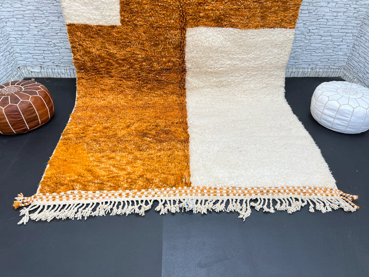 Orange &amp; White Moroccan Rug – Handmade Wool Carpet