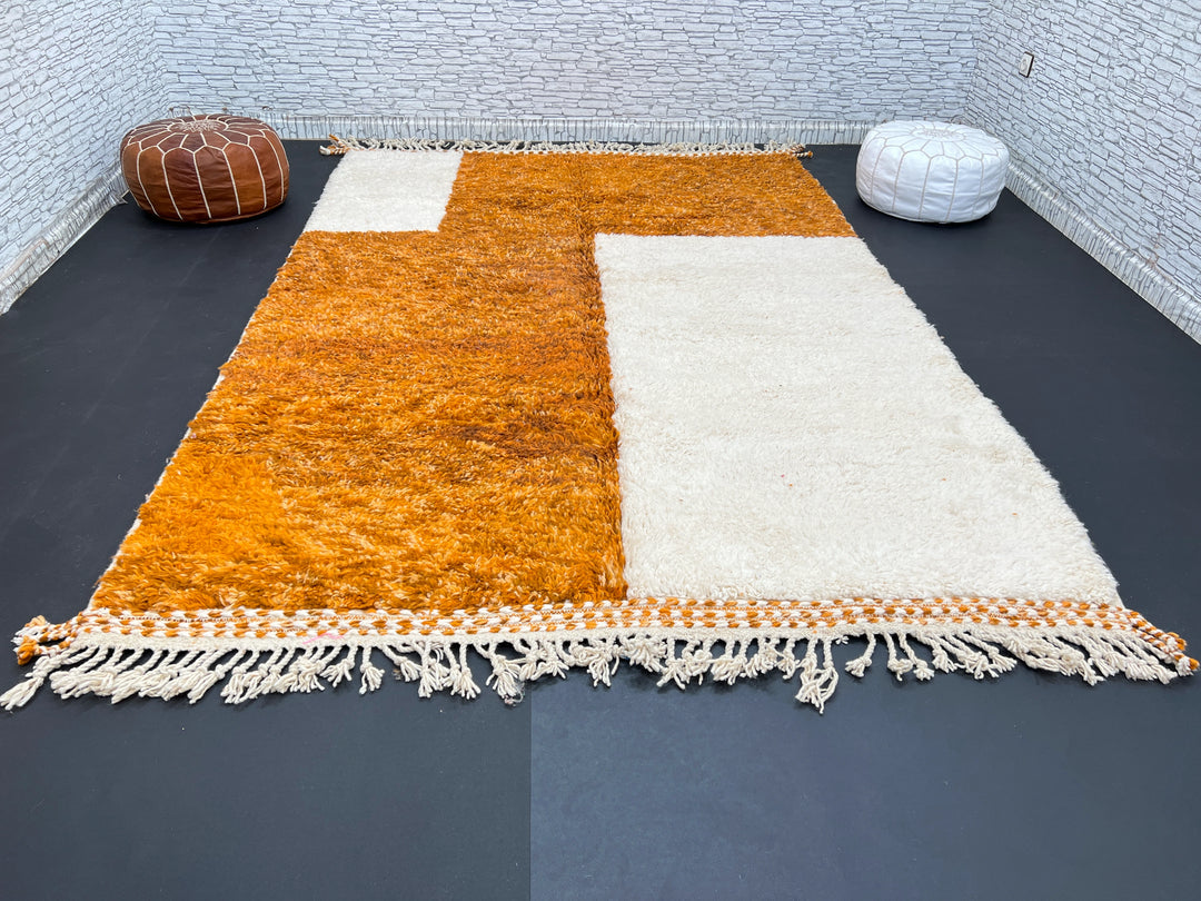 Orange &amp; White Moroccan Rug – Handmade Wool Carpet