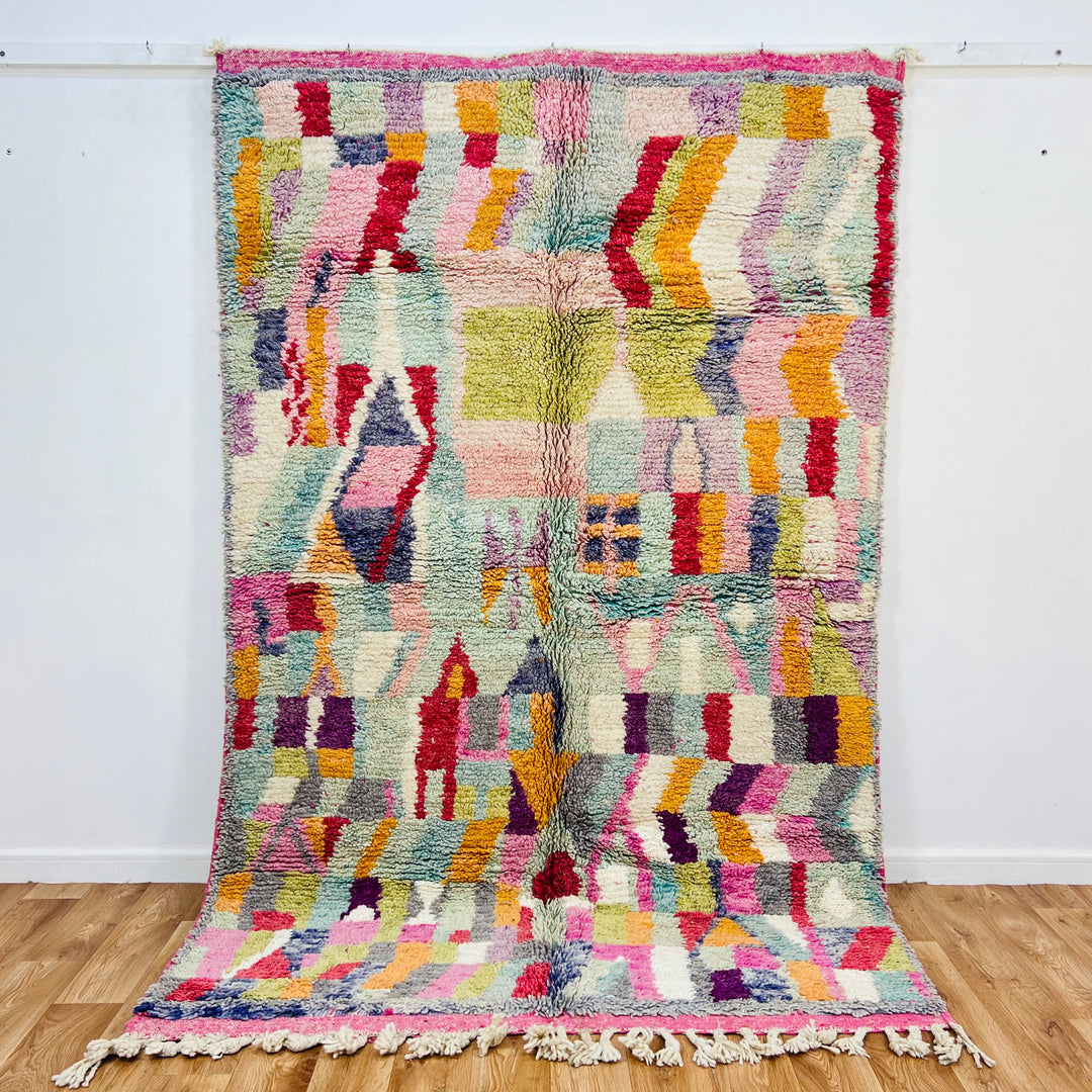 Colorful vintage Moroccan rug with geometric pattern – 243 x 167 cm

