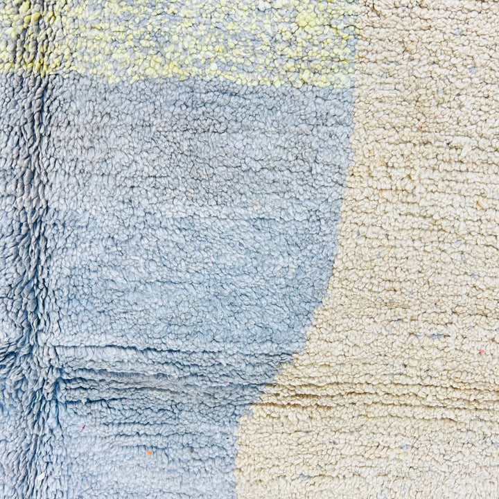 Vintage Moroccan rug with colorblock design in beige, yellow, teal, and grey – Rug 594 (240x157 cm)

