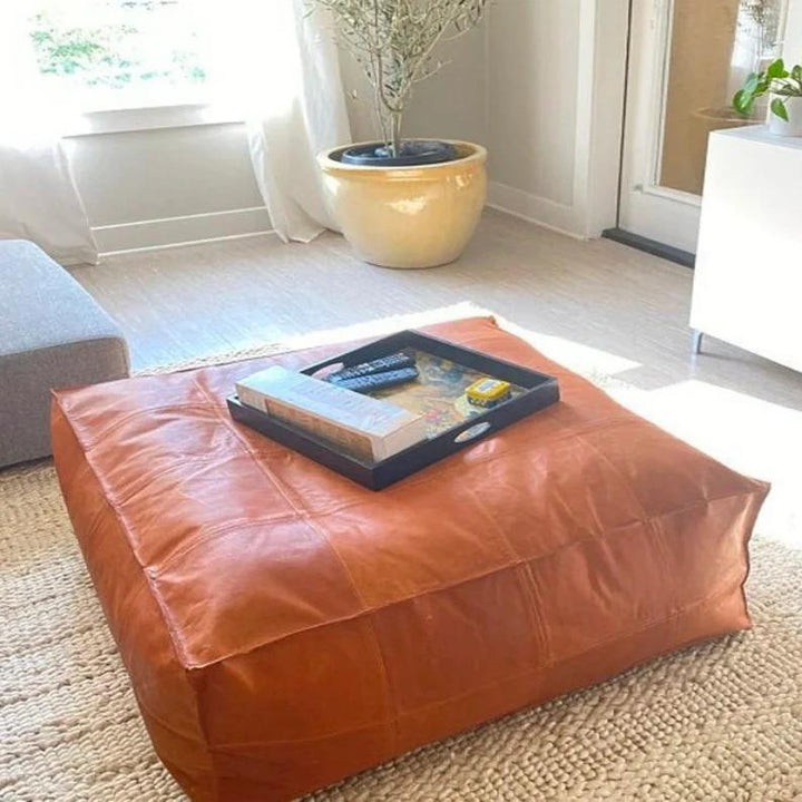 Large Handmade Moroccan Leather Pouf – Footstool, Poufs leather