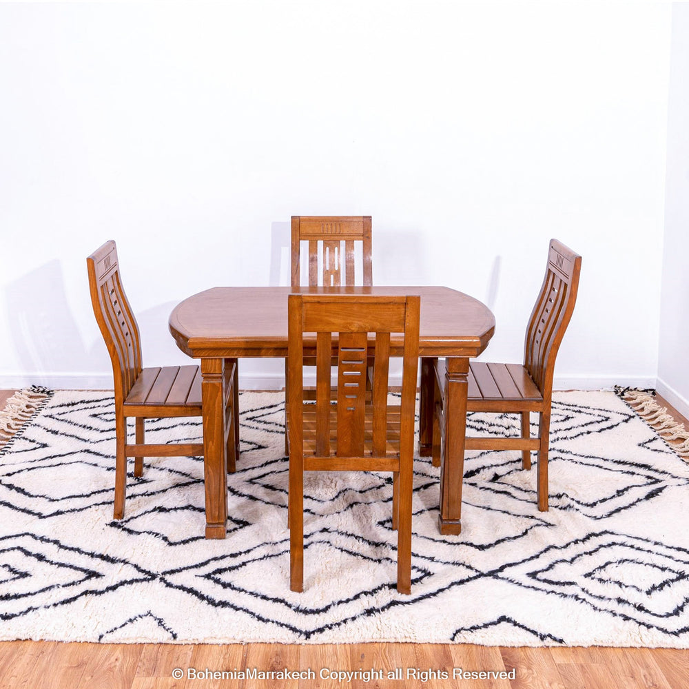 Handwoven Beni Ourain Moroccan runner rug with black diamond pattern on natural wool