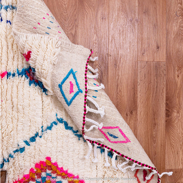 Colorful Moroccan wool shag rug in Berber tribal design, handmade in Morocco