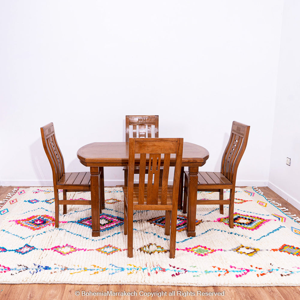Colorful Moroccan wool shag rug in Berber tribal design, handmade in Morocco