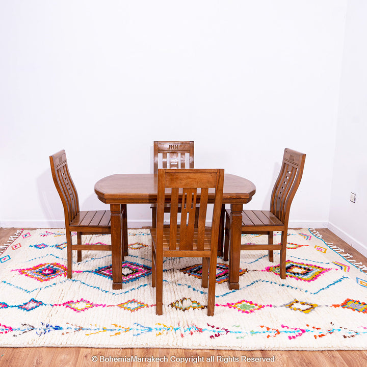 Colorful Moroccan wool shag rug in Berber tribal design, handmade in Morocco