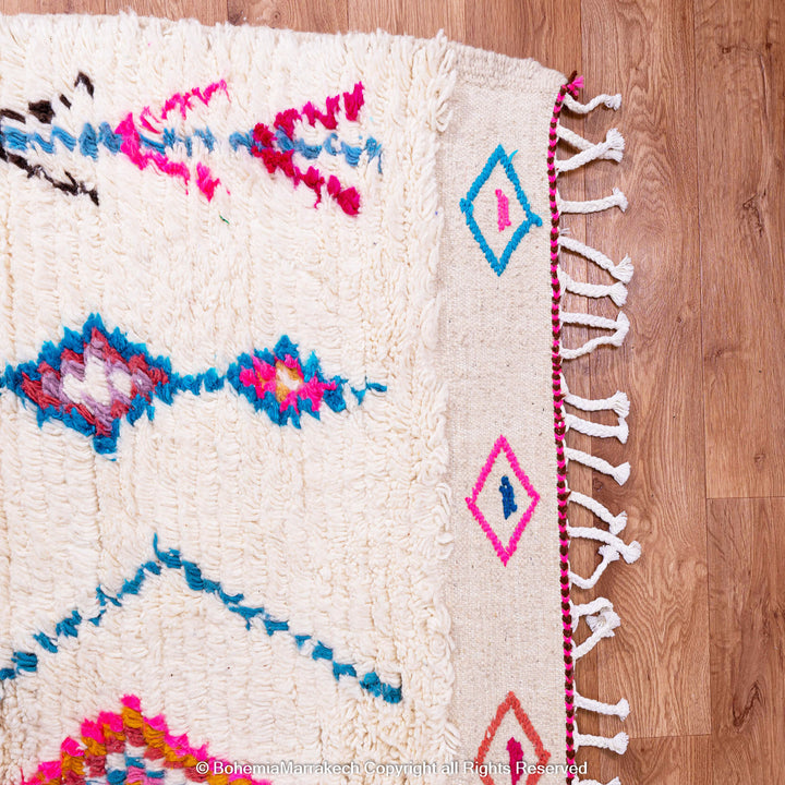 Colorful Moroccan wool shag rug in Berber tribal design, handmade in Morocco