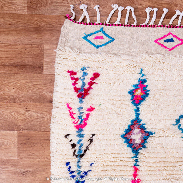 Colorful Moroccan wool shag rug in Berber tribal design, handmade in Morocco