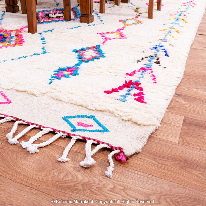 Colorful Moroccan wool shag rug in Berber tribal design, handmade in Morocco
