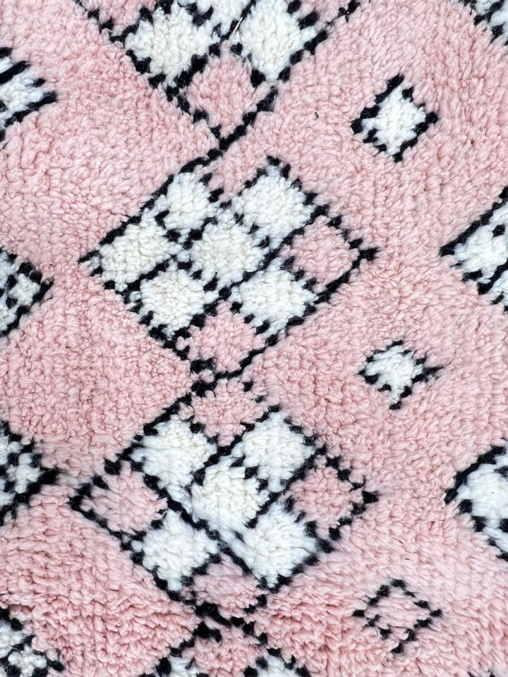 Handwoven pink Moroccan wool runner rug with Berber diamond pattern