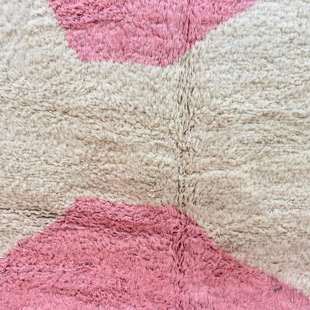 Pink Moroccan wool runner rug handmade with geometric Berber design