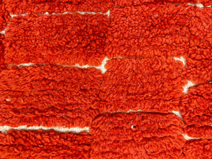 Handmade Moroccan wool rug in deep red with geometric block pattern – Berber shag carpet