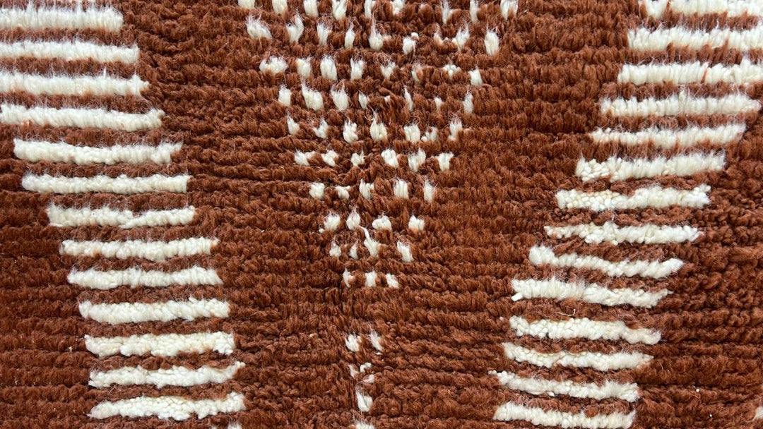 Round Brown Moroccan Wool Rug – Handmade Berber Geometric Carpet