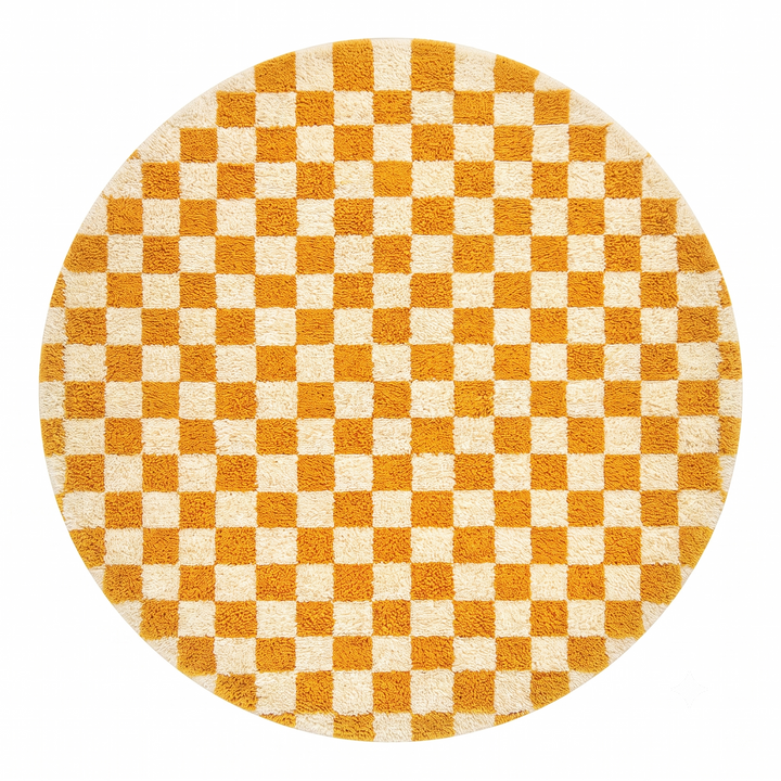 Handmade orange and white checkered Moroccan wool rug