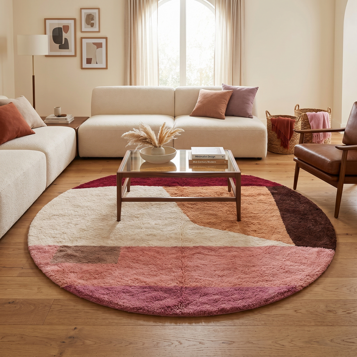 round color block moroccan wool rug modern abstract berber shag rug