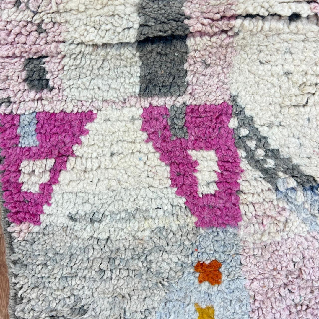 Vintage Moroccan wool rug with neutral geometric Berber design in gray, ivory, and muted blue