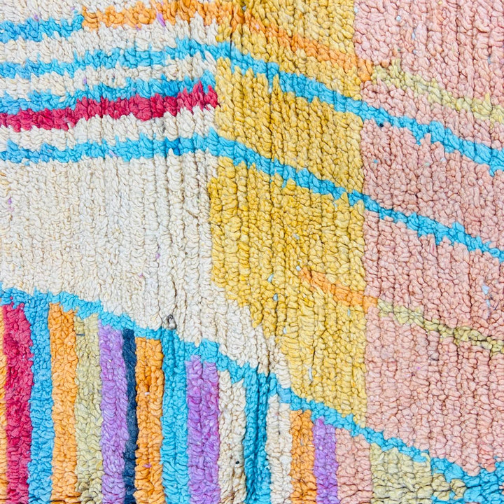 Vintage Moroccan wool rug with colorful abstract Berber pattern, handmade in Morocco