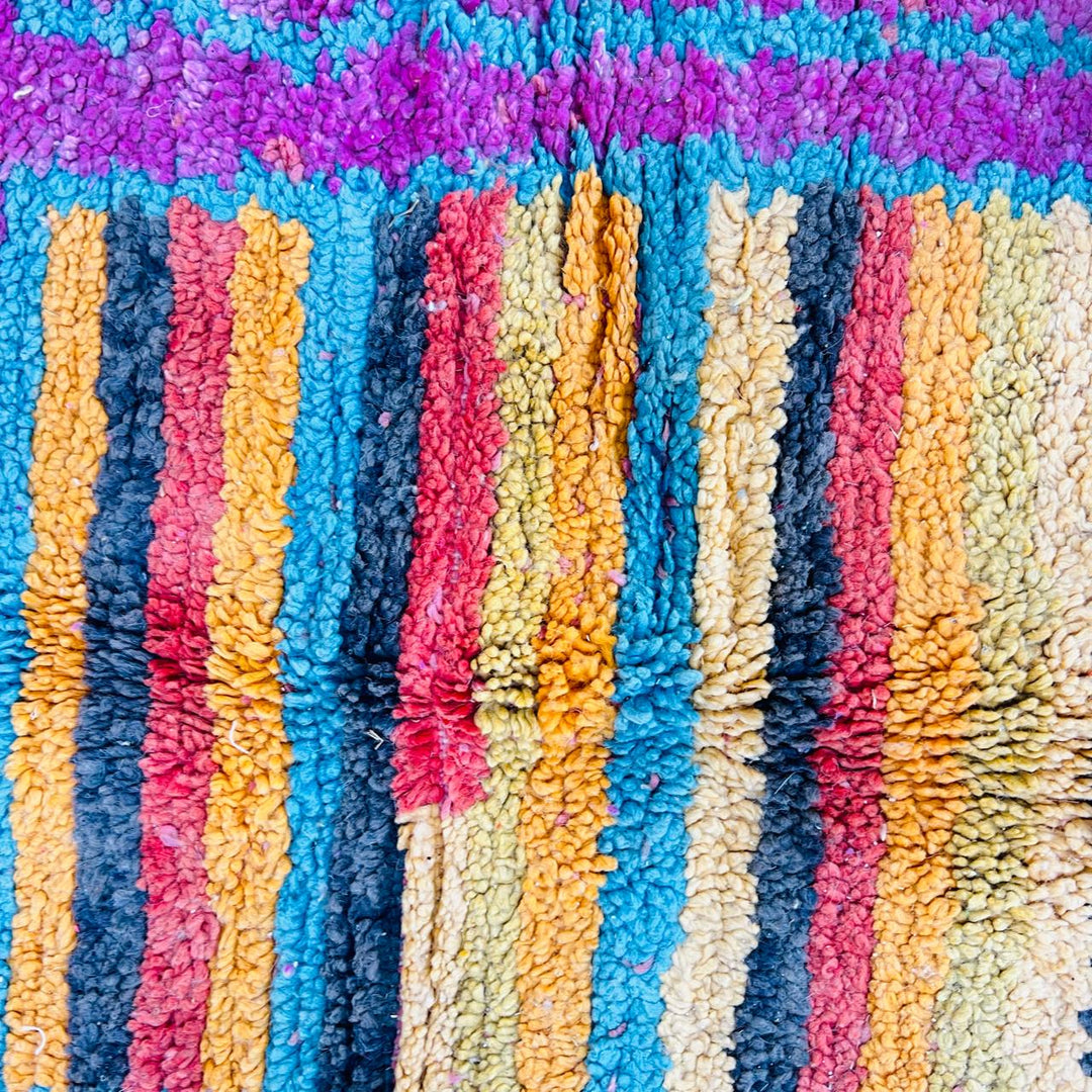 Vintage Moroccan wool rug with colorful abstract Berber pattern, handmade in Morocco