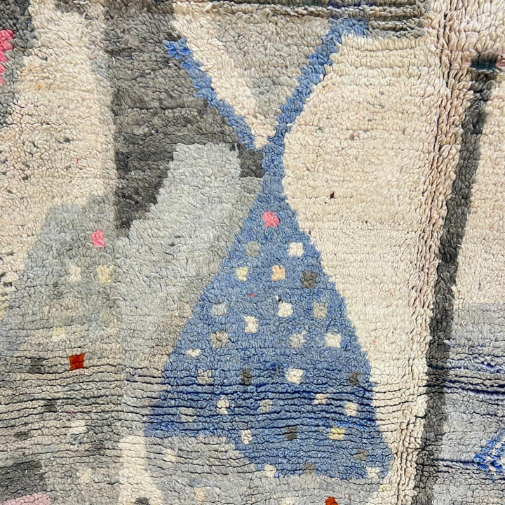 Vintage Moroccan wool rug with neutral geometric Berber design in gray, ivory, and muted blue