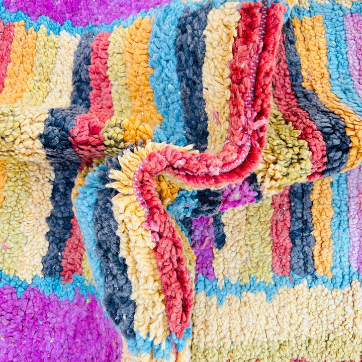 Vintage Moroccan wool rug with colorful abstract Berber pattern, handmade in Morocco