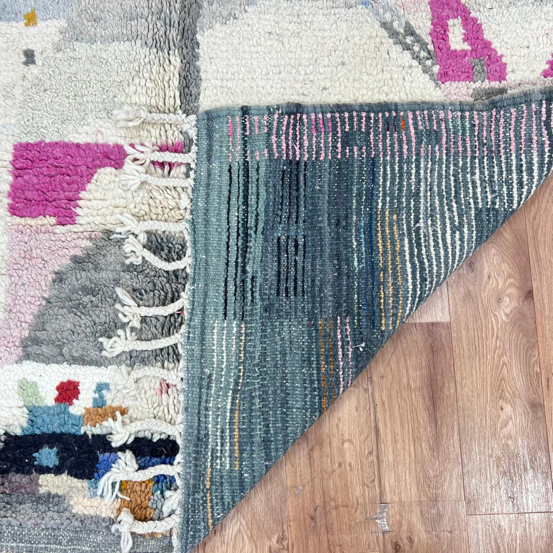 Vintage Moroccan wool rug 724 – handmade beige and pastel abstract Berber wool carpet 250 × 159 cm (8.2 × 5.21 ft).
