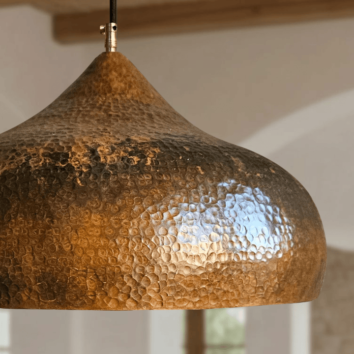 Handcrafted Aged Copper Dome Pendant Light – Hammered Rustic Ceiling Lamp