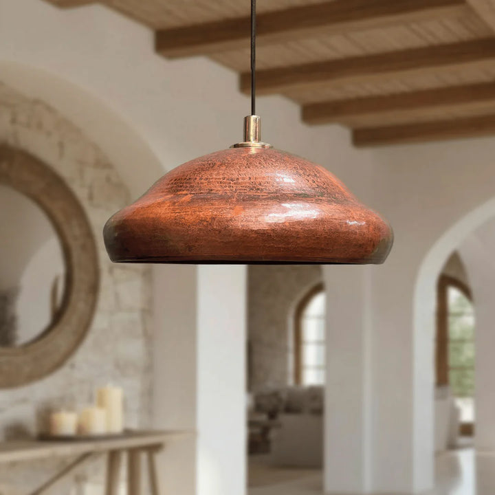 Handmade Rustic Copper Dome Pendant Light – Solid Copper Ceiling Lamp